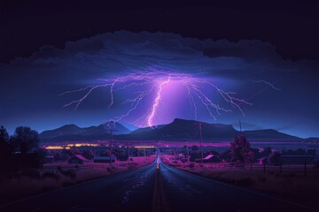 Lightning Storm Over Road