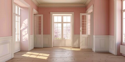 Pink empty room new renovation, home improvement 