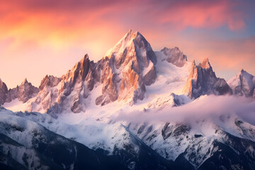 Fototapeta na wymiar Dawn Breaking Over Majestic Snow-Capped Alps Mountains: A Captivating Show of Nature's Unrivaled Beauty