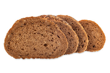 Slices of Rye bread with sesame,flax, sunflower and poppy seeds, isolated
