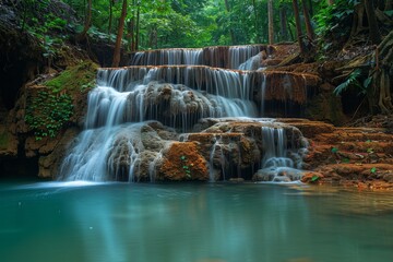 Small Waterfall Flowing in Forest
