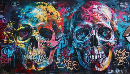 Evoo Graffiti Skulls Colorful Artwork with a Monthly Theme Generative AI