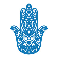 Hamsa hand silhouette. Eastern protective amulet against the evil eye. An ancient symbol of the Middle East, the hand of God. Arabic palm with eye, fatima vector illustration.