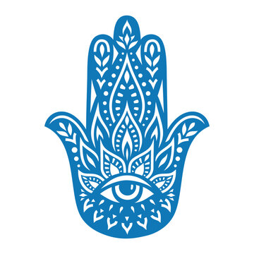 Hamsa hand silhouette. Eastern protective amulet against the evil eye. An ancient symbol of the Middle East, the hand of God. Arabic palm with eye, fatima vector illustration.
