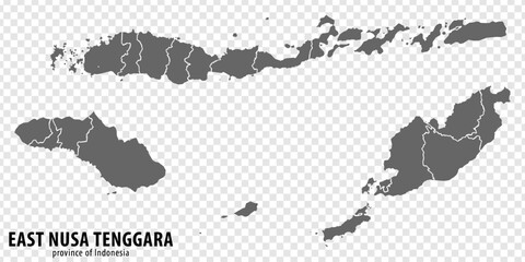 Obraz premium Blank map East Nusa Tenggara province of Indonesia. High quality map East Nusa Tenggara with municipalities on transparent background for your web site design, logo, app, UI. Republic of Indonesia. 
