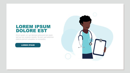 Vektor-Illustration einer weiblichen Ärztin mit einem Stethoskop, die eine Krankenakte hält - Gesundheitskonzept