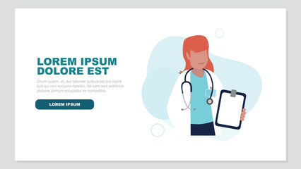 Vektor-Illustration einer weiblichen Ärztin mit einem Stethoskop, die eine Krankenakte hält - Gesundheitskonzept