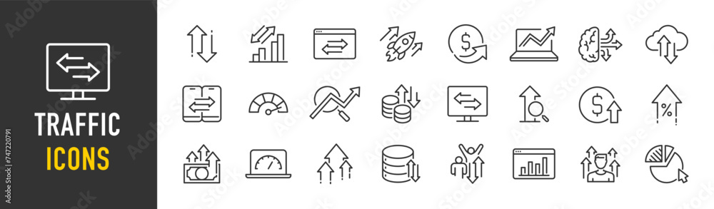 Canvas Prints traffic web icons in line style. hosting, traffic control, connection, cloud data, local network, do