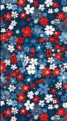 high detailed floral seamless texture pattern with red blue flowers on white background for traditional carpet, textile and fabric decor