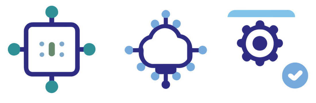 Set of machine learning icons. Outline icons with editable stroke collection.