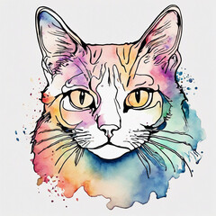 Cat outline with watercolor coloring