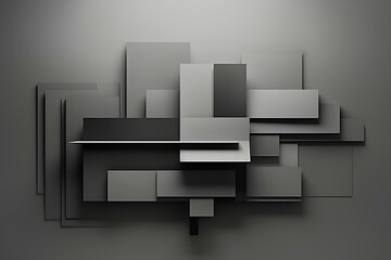 A mesmerizing interplay of abstract shapes on a gray background, creating a unique geometric abstract masterpiece.