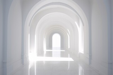 a white hallway with arched windows