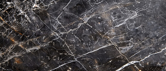 The image captures a high-resolution look at black marble with striking white veins running through it