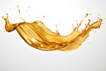 A stunning capture of golden oil splashing against a white background, creating intricate patterns...