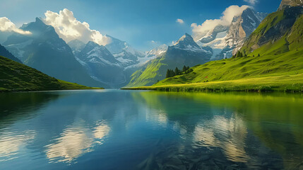 Fototapeta na wymiar Lake in the mountains of Switzerland