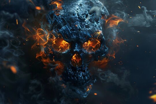 Fiery Skull A Halloween Nightmare Generative AI