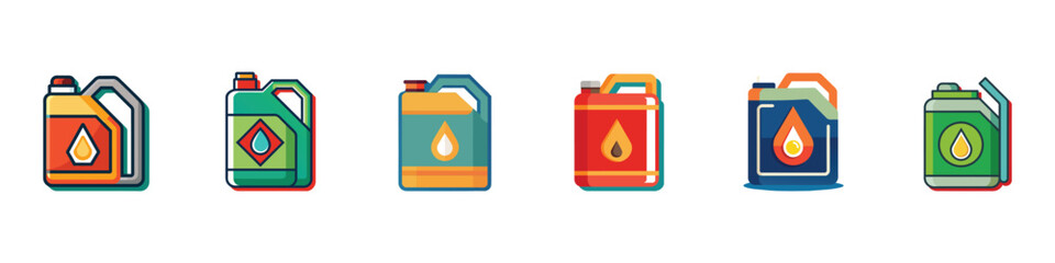 Oil canister icon. Jerrycan icon, motor oil vector icons, petrol fuel can vector icon,  Canisters Icons Set for Motor Machine Oil. oil can illustration - oil container symbol, fuel sign.  - obrazy, fototapety, plakaty