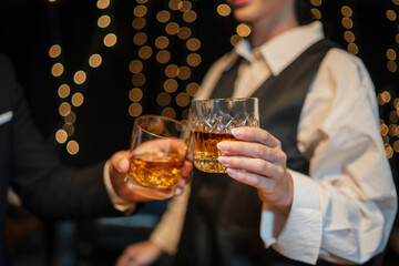 Celebrate whiskey on a friendly party in  restaurant