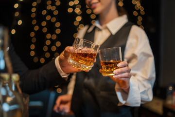 Celebrate whiskey on a friendly party in  restaurant