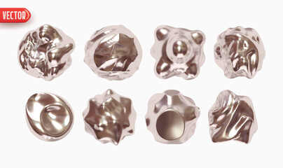 Set of iron Metaball shapes of objects realistic 3d design. Collection Meteorites asteroids comet Round ball spherical elements. Vector illustration © lauritta