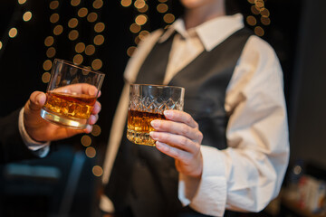 Celebrate whiskey on a friendly party in restaurant