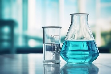 background,copy space ,water in beaker  in chemistry  science laboratory 