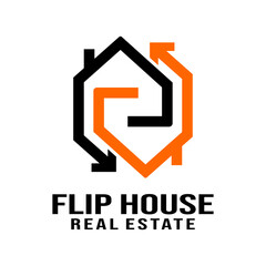 Flip house real estate logo design template vector illustration