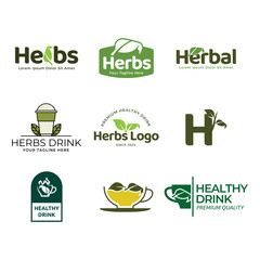 Set of vector herbs drink or Tea logos on a green background