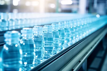 Foto op Plexiglas a row of bottles on a conveyor belt © Constantin