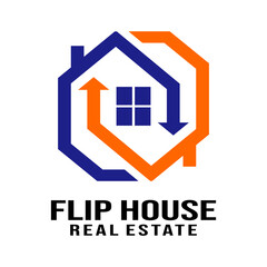 Flip house real estate logo design template vector illustration