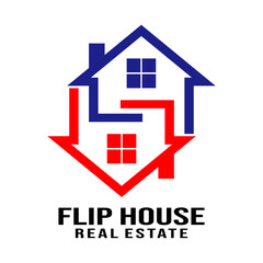 Flip house real estate logo design template vector illustration