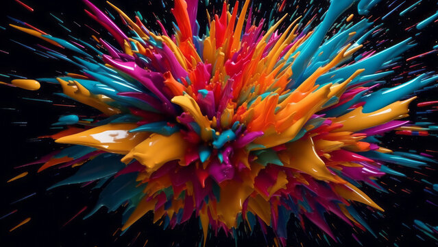 Abstract colorful rainbow holi paint explosion, liquid splash.