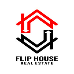 Flip house real estate logo design template vector illustration