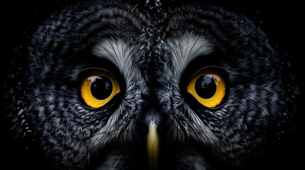 The piercing gaze of a Great Grey Owl, also known as Lapland Owl (Strix nebulosa)