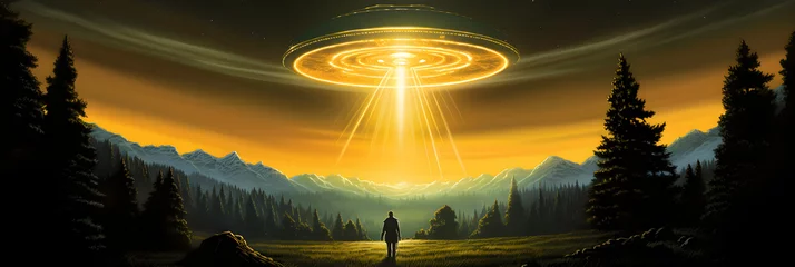 Tuinposter Otherworldly Encounter: A Spine-chilling Depiction of Alien Abduction © Nellie