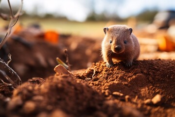 a small animal standing on dirt - obrazy, fototapety, plakaty