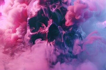 Purple Smoke A Vaporwave Skull in the Fog Generative AI - obrazy, fototapety, plakaty