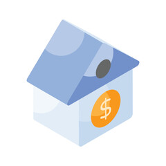 Home with dollar coin showing house loan concept isometric vector in modern style