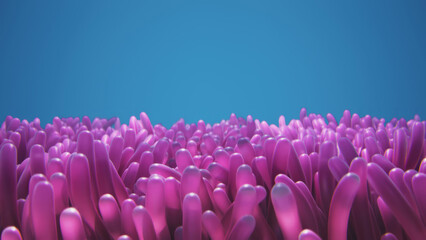 3d render of pink algae anemones swaying underwater