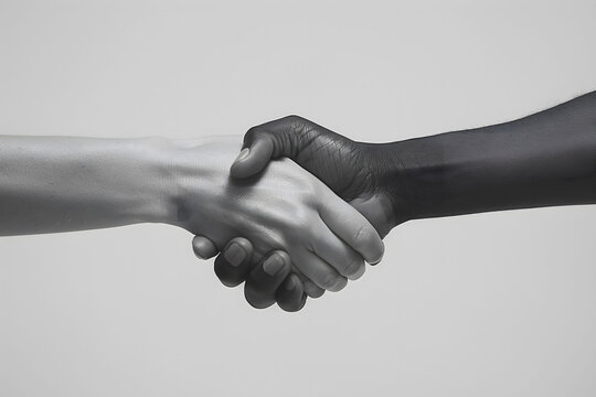 Close-up black and white picture capturing the concept of a handshake of people. Handshake, Agreement, Connection, Monochrome, Contrast