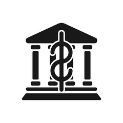 Bank building with dollar vector icon. Financial institution vector. Logo of internet banking, transactions, payment. Storage of funds. Financial security. Vector illustration.