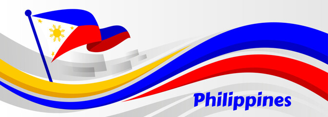 Philippines Independence Day Vector Illustration on 12 June with Waving Flag and Ribbon in National Holiday Celebration Flat Cartoon Background

