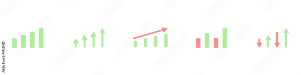 Poster set of financial simple graphs. growing graph. graph up and down vector. accounting diagrams. vector