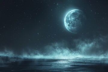 Fototapeta na wymiar Full Moon Reflects in Water