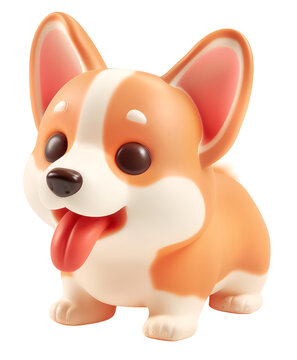 Corgi puppy 3d illustration. Minimal style. 3d render of cute cartoon corgi dog toy isolated on transparent background