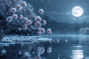 Moonlit Night With Blooming Flowers
