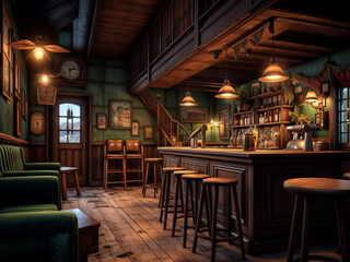 Fototapeta na wymiar interior of a classic bar with wooden accents created with Generative AI technology
