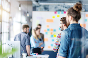A group of marketing professionals strategizing a campaign in the meeting room together