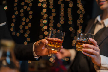 Celebrate whiskey on a friendly party in  restaurant